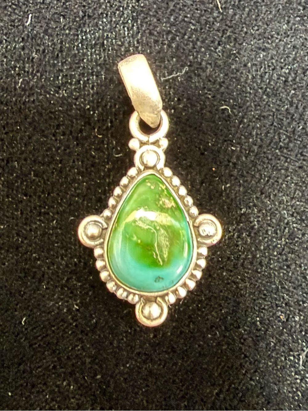 Green Sonoran Gold Teardrop Pendant in Sterling Silver